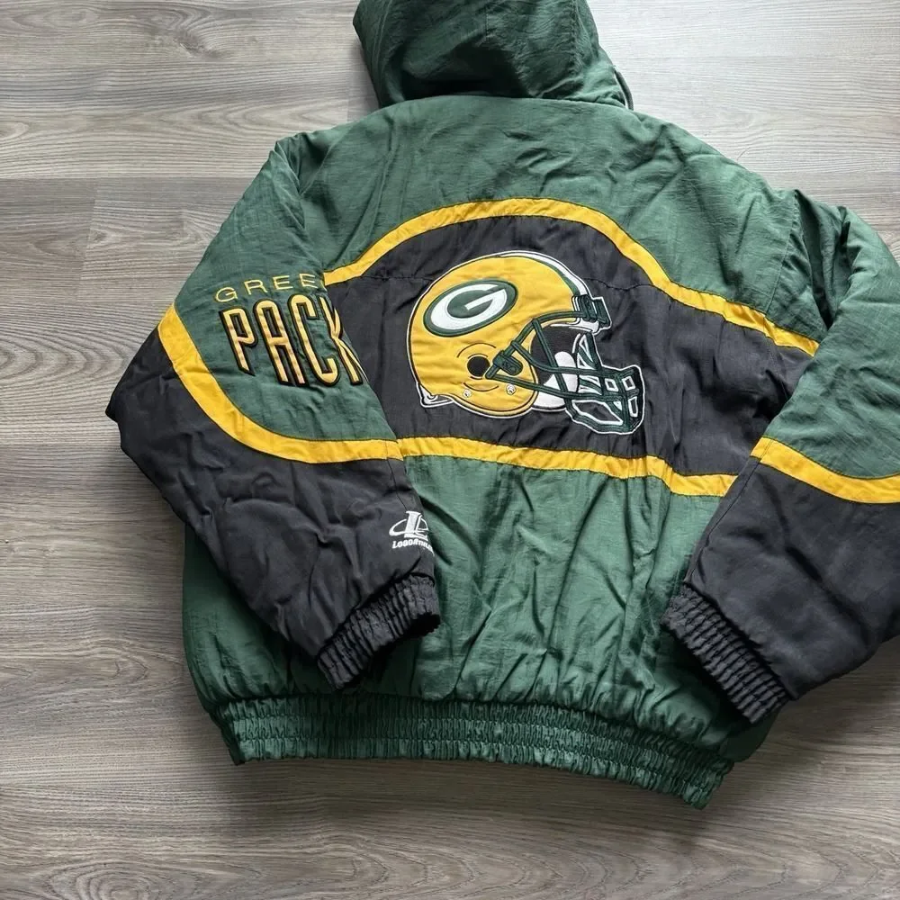 VTG Logo Athletic Green Bay Packers Pro Line Jacket Large‎ L Hooded 90s NFL